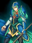  armor belt blue_armor fire_emblem fire_emblem:_akatsuki_no_megami fire_emblem:_souen_no_kiseki green_eyes green_hair helmet long_hair nephenee polearm purutoppu_(toranohige) shield solo spear thighhighs weapon 