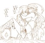  1girl bare_shoulders bed carrying jude_mathis long_hair midriff milla_maxwell monochrome princess_carry sinaooo sketch skirt strapless tales_of_(series) tales_of_xillia tubetop 