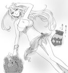  bikini breasts greyscale hat large_breasts long_hair lying milla_maxwell monochrome sinaooo sketch straw_hat swimsuit tales_of_(series) tales_of_xillia teepo_(tales) thigh_gap 