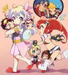  4boys 5girls age_regression baby bandaid bikini_top blonde_hair blue_eyes blue_hair brown_hair carrying child flower glasses hair_flower hair_ornament head_bump kamina kinon kittan kiyal kiyoh linaria_(ookinahitomi) multiple_boys multiple_girls nia_teppelin pointing ponytail red_eyes red_hair role_reversal rossiu scarf short_shorts shorts simon skirt slippers tears tengen_toppa_gurren_lagann yellow_eyes yoko_littner younger 