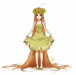  absurdly_long_hair brown_eyes brown_hair curtsey dress freckles full_body green_tea head_wreath light_smile long_hair meago original personification signature simple_background sketch solo tea very_long_hair 