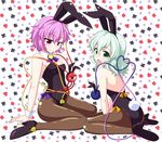  alternate_costume animal_ears bare_shoulders black_legwear bococho breasts bunny_ears bunny_tail bunnysuit cleavage detached_collar fake_animal_ears green_eyes green_hair high_heels komeiji_koishi komeiji_satori leotard medium_breasts multiple_girls open_mouth pantyhose purple_eyes purple_hair shoes short_hair siblings sisters sitting smile tail third_eye touhou wariza wrist_cuffs 