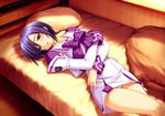  age bed breast_hold kashiwagi_haruko muv-luv muv-luv_alternative panties purple_hair seifuku short_hair underwear 