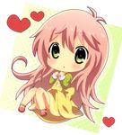  bad_anatomy bad_id bad_pixiv_id blush chibi green_eyes heart heart-shaped_pupils jinrui_wa_suitai_shimashita kumakichi_(toshigat) long_hair open_mouth pink_hair solo symbol-shaped_pupils watashi_(jintai) 