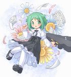  :o bad_id bad_pixiv_id blush dress flower frilled_dress frills green_eyes green_hair holding instrument_case long_sleeves mary_janes mizuno_mumomo open_mouth original pantyhose paper petals sheet_music shoes short_hair solo white_legwear wind 