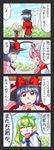  5girls ahoge anger_vein black_hair blush_stickers bow comic detached_sleeves flying_sweatdrops frog_hair_ornament hair_ornament hat hat_bow highres ibaraki_kasen kaku_seiga kawachi_koorogi kochiya_sanae long_hair marker_(medium) miyako_yoshika multiple_girls nagae_iku pink_hair purple_hair red_eyes shawl short_hair smile snake touhou traditional_media translated 