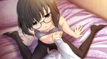  bed black_hair blush breast_grab breasts fingering game_cg glasses hinasaki nipples panties pantyhose tagme_(character) tsuisou_no_augment underwear 