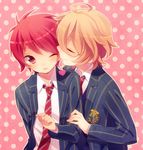  2boys blush eyes_closed glasses ittoki_otoya kiss male male_focus multiple_boys school_uniform shinomiya_natsuki smile uta_no_prince-sama wink 