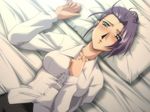  1girl bed blush chain_the_lost_footprints chain_ushinawareta_sokuseki lying makabe_hitomi mutou_keiji purple_hair short_hair yamane_masahiro zyx 