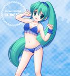  alternate_hairstyle aoya_(hoshixii) bikini checkered checkered_background green_eyes green_hair hatsune_miku long_hair navel open_mouth ponytail project_diva_(series) project_diva_2nd solo swimsuit swimwear_(module) very_long_hair vocaloid 
