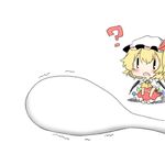  black_eyes blonde_hair blush crystal fang flandre_scarlet hat lowres open_mouth rebecca_(keinelove) red_eyes rice_spoon short_hair solo spoon touhou wings 