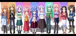  bespectacled blonde_hair blue_eyes blue_hair boots braid brown_hair everyone glasses green_eyes green_hair highres hiiragi_kagami hiiragi_tsukasa iwasaki_minami izumi_konata kobayakawa_yutaka kusakabe_misao lineup long_hair lucky_star minegishi_ayano multiple_girls older orange_hair pantyhose patricia_martin pink_hair ponytail purple_eyes purple_hair red_hair rindou_(awoshakushi) short_hair siblings sisters takara_miyuki tamura_hiyori twin_braids twins typo yellow_eyes 