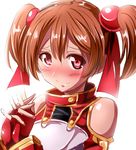  bare_shoulders blush breastplate brown_hair fingerless_gloves gloves hair_ribbon kayama_kenji red_eyes ribbon short_twintails silica sketch smile solo sword_art_online twintails 