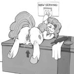  anus butt cum cum_in_pussy cum_inside cutie_mark equine female feral friendship_is_magic gaping gaping_pussy gapping hooves horse inviting kevinsano leaking looking_back mammal monochrome my_little_pony number pinkie_pie_(mlp) plate pony pussy rolling_pin solo table take_a_number 