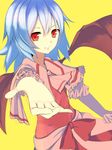  absurdres ascot bat_wings bigright-orz blue_hair highres looking_at_viewer red_eyes remilia_scarlet ribbon short_hair short_sleeves smile solo touhou wings 
