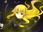  blonde_hair cassock cross cross_necklace fate/protoreplica fate_(series) genderswap genderswap_(mtf) gilgamesh jewelry long_hair necklace red_eyes sada_(sadahalu) smile solo 