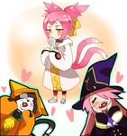  2girls animal_ears bad_id bad_pixiv_id blazblue blush_stickers candy cat cat_ears cat_tail closed_eyes eyepatch family father_and_daughter food hair_over_one_eye happy hat heart hood jerun jubei_(blazblue) kokonoe konoe_a_mercury lollipop long_hair mother_and_daughter multiple_girls multiple_tails oversized_clothes pink_hair short_twintails tail twintails witch_hat yellow_eyes younger 
