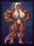  abs anthro biceps big_breasts big_muscles breasts dragon female hair horn huge_breasts hyper hyper_muscles invalid_tag muscles muscular_female navel nipples pachua_(character) pose pussy reptile scalie smile solo thematelija vein veins 