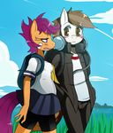  anthro anthrofied blush brown_eyes brown_hair clothing equine female friendship_is_magic hair horse male mammal my_little_pony outside pegasus pipsqueak_(mlp) pony purple_eyes purple_hair scootaloo_(mlp) sssonic2 wings 
