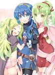  :d ^_^ ass bad_id bad_pixiv_id blue_eyes blue_hair blush bow breasts chiki circlet cleavage closed_eyes elf fingerless_gloves fire_emblem fire_emblem:_kakusei fire_emblem:_monshou_no_nazo garter_straps girl_sandwich gloves green_eyes hair_ribbon holding_hands long_hair looking_at_viewer lucina mamkute medium_breasts miwabe_sakura multiple_girls nono_(fire_emblem) open_mouth pauldrons pink_legwear pointy_ears ponytail red_gloves ribbon sandwiched simple_background smile white_background 