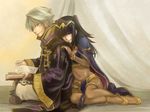  1girl black_hair bodysuit book bracelet cape cloak couple fire_emblem fire_emblem:_kakusei hetero jewelry long_hair male_my_unit_(fire_emblem:_kakusei) my_unit_(fire_emblem:_kakusei) otoka_hisagi purple_eyes tharja 