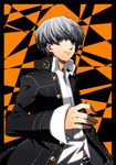  argent-ag bad_id bad_pixiv_id grey_eyes grey_hair houndstooth male_focus narukami_yuu persona persona_4 school_uniform solo 