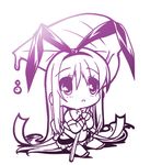  amae_koromo chibi hairband leaf long_hair monochrome rain ribbon saki senomoto_hisashi sitting solo thighhighs wristband 