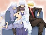  animalization bad_id bad_pixiv_id bandana black_hair blonde_hair brown_eyes cat child formal gintama glasses japanese_clothes kimono male_focus maruki_(punchiki) multiple_boys multiple_persona sakata_gintoki shimura_shinpachi silver_hair suit younger 