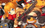  :o black_legwear blue_eyes blush eyepatch gun holding looking_at_viewer lying on_side orange_hair original solo striped stuffed_animal stuffed_bunny stuffed_cat stuffed_dog stuffed_toy super_zombie teddy_bear thighhighs weapon 