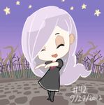  animated animated_gif black_dress black_legwear chibi closed_eyes dancing dated dress graveyard junkpuyo linze long_hair night night_sky pantyhose sky ushimitsu_monstruo 