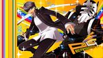  argent-ag copyright_name glasses grey_eyes grey_hair highres houndstooth izanagi logo male_focus multiple_boys narukami_yuu persona persona_4 school_uniform 