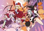  :d alternate_costume animal_ears bat_wings blonde_hair blue_eyes braid cat_ears cosplay dress fake_animal_ears fang flandre_scarlet flower green_eyes halloween hat high_heels highres hong_meiling hook izayoi_sakuya jack-o'-lantern long_hair maid_headdress multiple_girls open_mouth patchouli_knowledge paws pirate pumpkin purple_eyes purple_hair red_eyes red_hair remilia_scarlet ribbon ritz_(h322) rose shoes short_hair silver_hair smile star sword touhou twin_braids weapon wings witch_hat zombie 