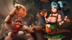  alcohol beer blue_eyes blue_hair blurry breasts cleavage collar cup depth_of_field dirndl german_clothes gragas highres instant_ip large_breasts league_of_legends mug oktoberfest short_hair sona_buvelle underbust wallpaper 