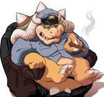  blush bowser chair chubby cigar clothing hat horn king koopa male mario_bros masabowser nintendo reptile royalty scalie shell smoke solo spikes turtle video_games 