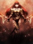  armor bad_deviantart_id bad_id bare_shoulders copyright_request dual_wielding holding red_hair solo sword tetsu_(aurvandil) thighhighs weapon yellow_eyes 