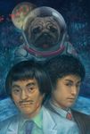  afro apo_(uchuu_kyoudai) black_hair bug butterfly dog facial_hair forest insect male_focus moon multiple_boys mustache nanba_mutta nasuda_shigeo nature necktie pet pug realistic satoimo_(okuhtfesq) science_fiction spacesuit uchuu_kyoudai 