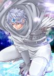  argent-ag bad_id bad_pixiv_id cape gintama gloves green_eyes headband highres leukocyte_king male_focus silver_hair solo sparkle 