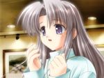  1girl canvas cocktail_soft f&amp;c game_cg gayarou indoors long_hair painting purple_eyes shinomiya_yuu solo tears turtleneck 