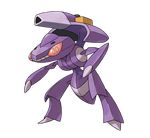  absurdres cannon genesect highres insect no_humans official_art pokemon red_eyes simple_background solo sugimori_ken 