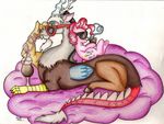  antler antlers cutie_mark discord_(mlp) draconequus duo equine eyewear female feral friendship_is_magic hair horn horse male mammal my_little_pony pink_hair pinkie_pie_(mlp) plain_background pony red_eyes sunglasses suzie-chan wings 