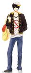  alternate_costume bad_id bad_pixiv_id bag black_hair black_jacket cigarette denim feiqiuxuan gintama highres hijikata_toushirou jacket jeans male_focus pants solo sunglasses 