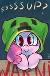  atryl blue_eyes creeper cute english_text equine female feral fire friendship_is_magic fur green_headwear hair headwear hooves horse mammal minecraft my_little_pony pink_fur pink_hair pinkie_pie_(mlp) plain_background pony sign signature smile solo text video_games 