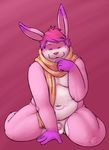  chubby cute eyes_closed flaccid kronexfire lagomorph male mammal nude overweight penis pink_theme rabbit ryanbunny scarf solo 