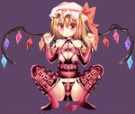  1girl bdsm blonde_hair blush bondage boots bound breasts butt_plug buttplug buttplug_tail collar crotchless cuffs demon_tail elbow_gloves female flandre_scarlet frogtie gloves harness hat kimamani nipple_slip nipples pussy red_eyes solo tail thighhighs touhou uncensored 