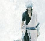  gin2point gintama hadanugi_dousa japanese_clothes kimono long_sleeves male_focus red_eyes sakata_gintoki short_sleeves silver_hair solo 