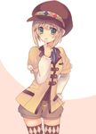  argyle argyle_legwear bad_id bad_pixiv_id black_hat blazer brown_hair green_eyes hand_on_hip hat jacket leia_rolando pointing short_hair shorts smile solo tales_of_(series) tales_of_xillia tales_of_xillia_2 teu_(navy) thighhighs white_background 