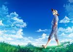  absurdres bad_id bad_pixiv_id cloud day gintama hands_in_pockets hat highres male_focus matsuoka_(ajagaga) nature red_eyes sakata_gintoki sandals scenery silver_hair sky solo sun_hat walking 