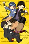  2girls black_hair brown_eyes brown_hair cane chibi chitanda_eru cosplay detective english formal fukube_satoshi green_eyes hat hyouka ibara_mayaka kimi_ni_matsuwaru_mystery long_hair monocle multiple_boys multiple_girls oreki_houtarou purple_eyes red_eyes shifumi short_hair suit top_hat 