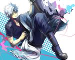  bad_id bad_pixiv_id bokken gintama highres japanese_clothes male_focus nolife red_eyes sakata_gintoki silver_hair solo sword weapon wooden_sword 