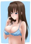  aozaki_aoko bad_id bad_pixiv_id blue_eyes blush bra breasts brown_hair bursting_breasts cleavage cnt_ryu hair_intakes large_breasts long_hair mahou_tsukai_no_yoru polka_dot polka_dot_bra solo underboob underwear 